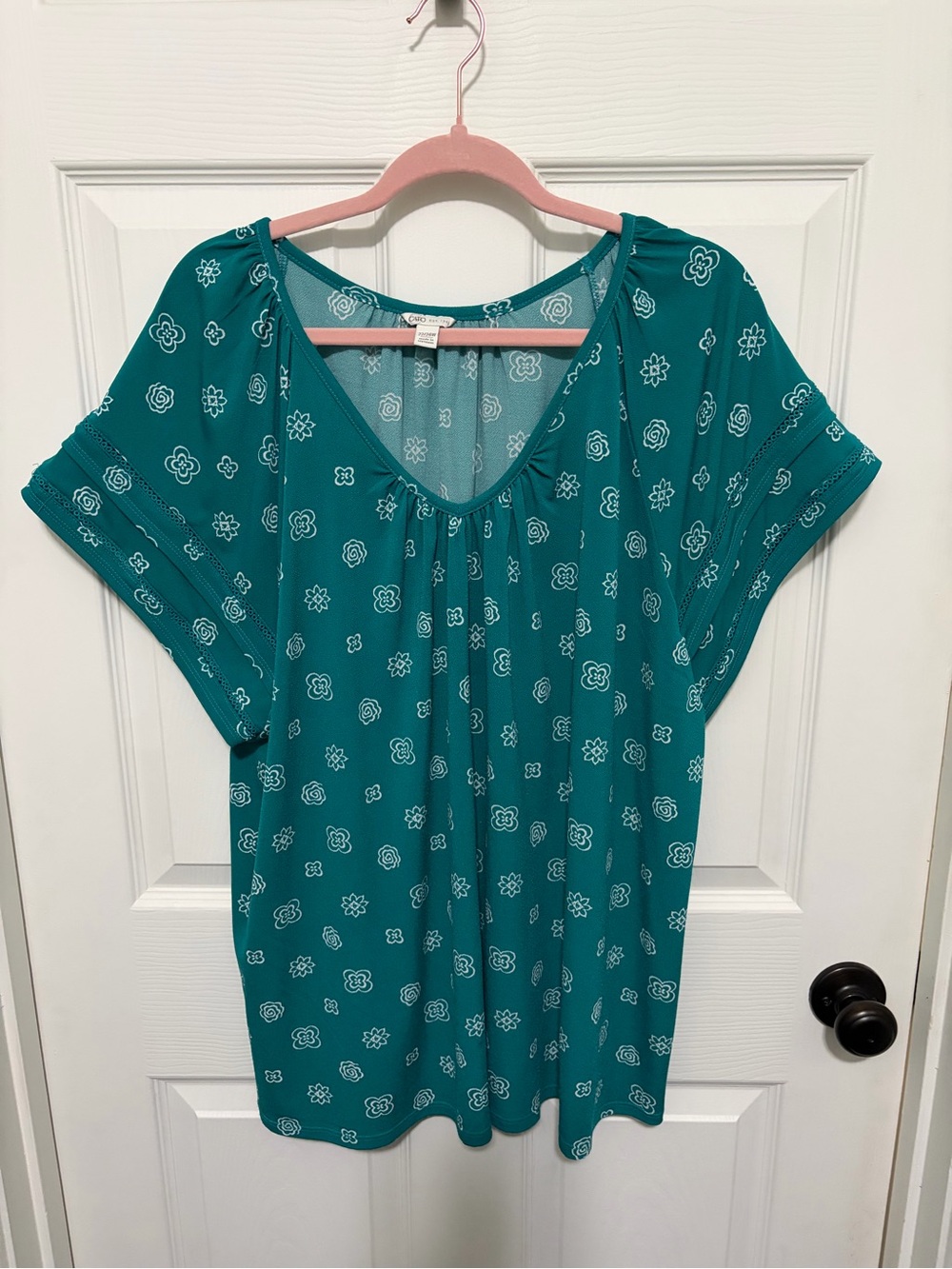 Cato Teal Green Floral Short Sleeve Blouse